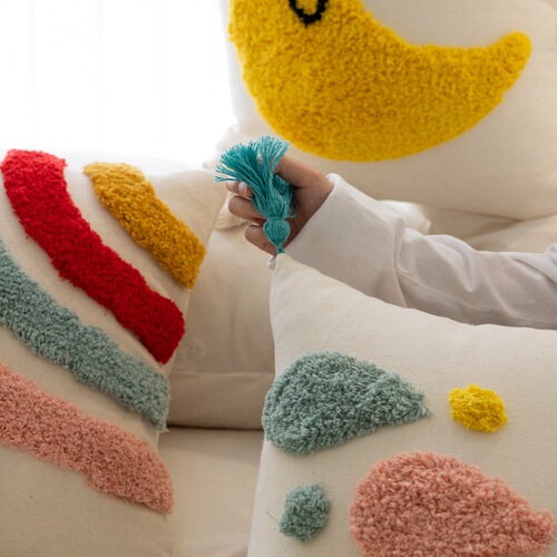 New children's cartoon pillow bedside cushion pillow tufted embroidery creative rainbow star sofa back bed pillow