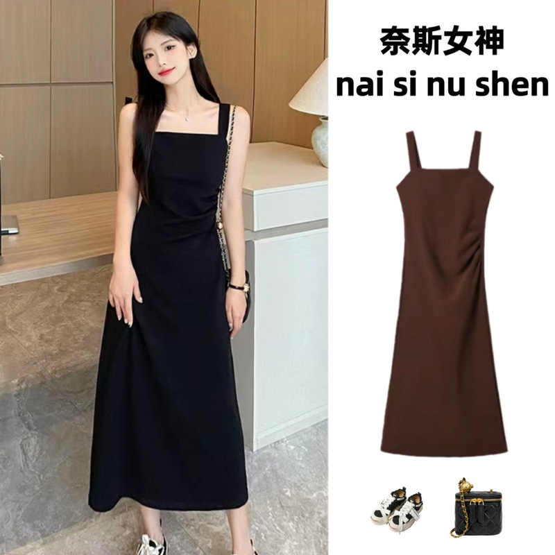 Tight Waist Sleeveless Slip Skirt 2024 Summer New Flesh Covering Slimming Inner dress Draping Outer Wear Small Black Skirt