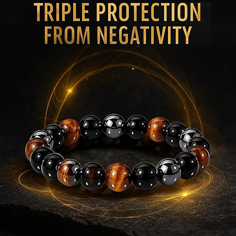 Cross-Border Supply of Small Commodities: 10mm Beaded Obsidian Bracelet with Triple Protection, Men's Tiger Eye Natural Stone Bracelet