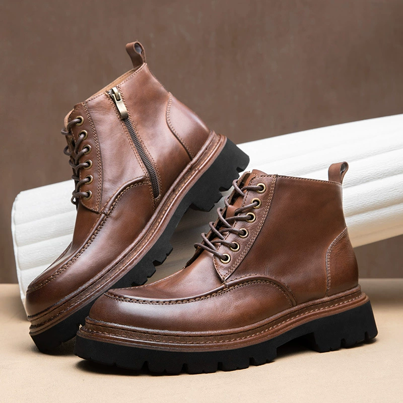 Первый слой воловьей кожи мужские сапоги Martin осенние и зимние новые короткие сапоги, модные дикие ретро-ботинки в британском стиле