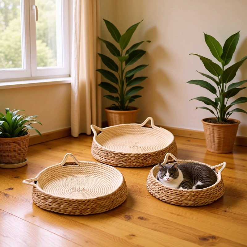 Кошачье гнездо на все времена и лето, новая кровать для кошек из ротанга, универсальная полузакрытая кровать для котят и котят, очень безопасная.