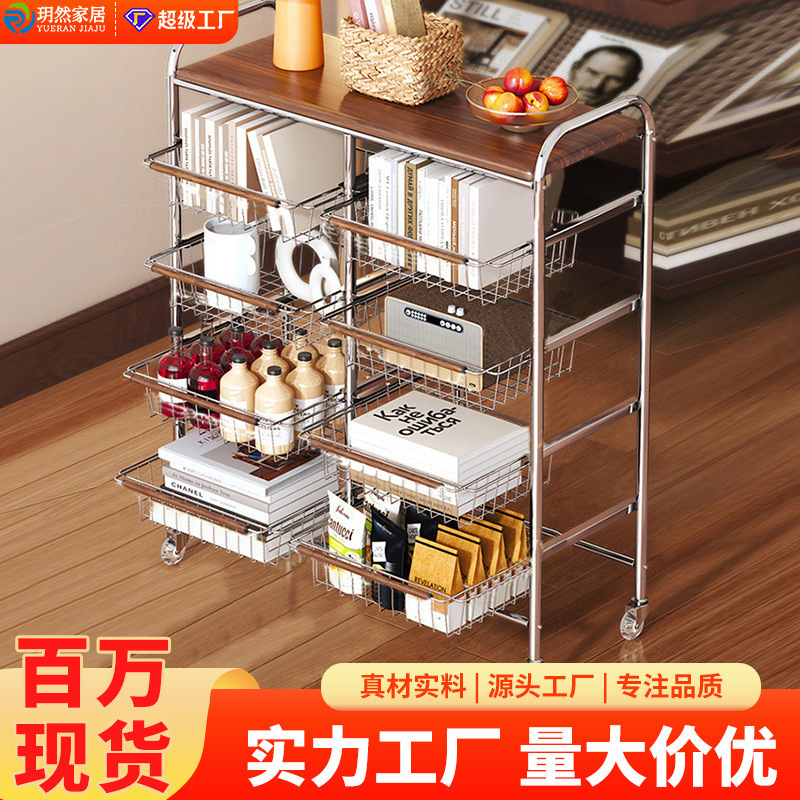 Storage Rack Trolley, Living Room Floor-Standing Mobile Kitchen Fruit and Vegetable Multi-Functional Household Storage Cabinet, Snack Trolley