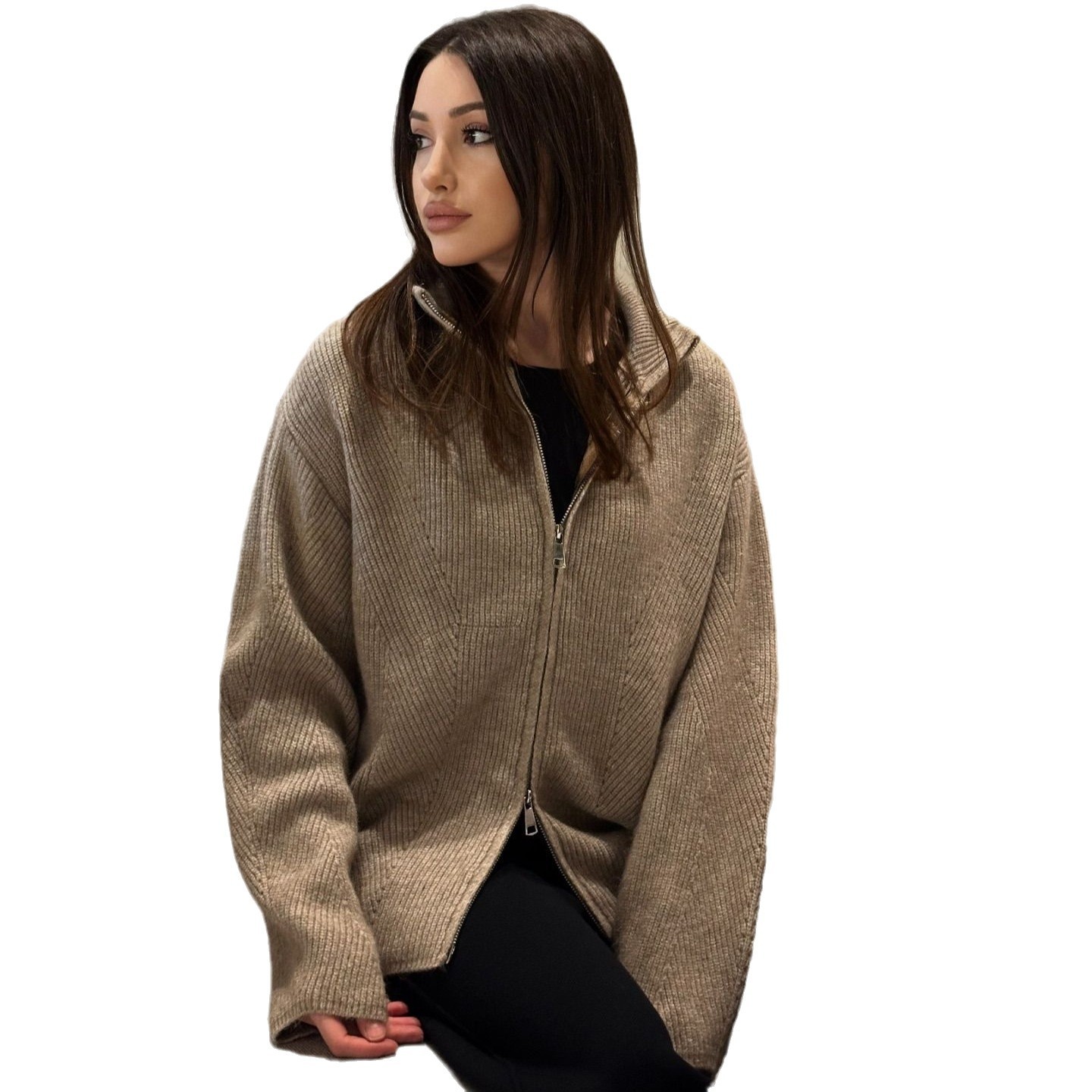 2024 otoño nuevo estilo europeo y americano Amazon cross-border ropa de mujer de color sólido coreano perezoso estilo delgado chaqueta cardigan de punto image 5