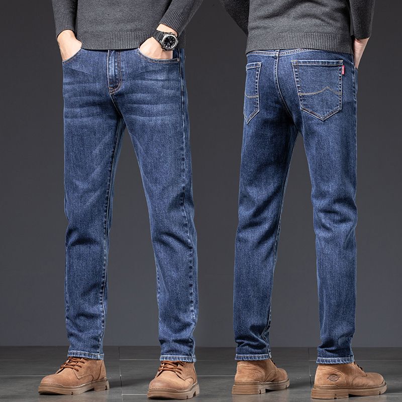 2025 Autumn/Winter Fleece-Lined High-End Business Jeans for Men, Stretch Slim Fit Straight-Leg Versatile Casual Pants with Thick Fleece