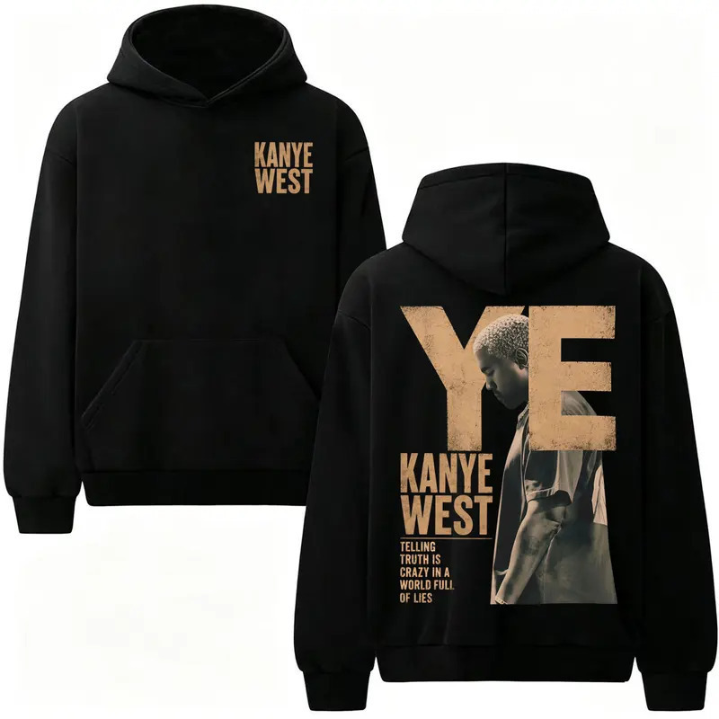 Kanye trendy European and American style hooded sweatshirt, loose-fitting, dropped-shoulder, sporty, versatile, and fashionable hoodie