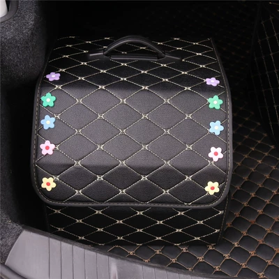 Car storage bag/box car trunk storage box storage - small-size-plaid-storage-box-black-elegant-flower