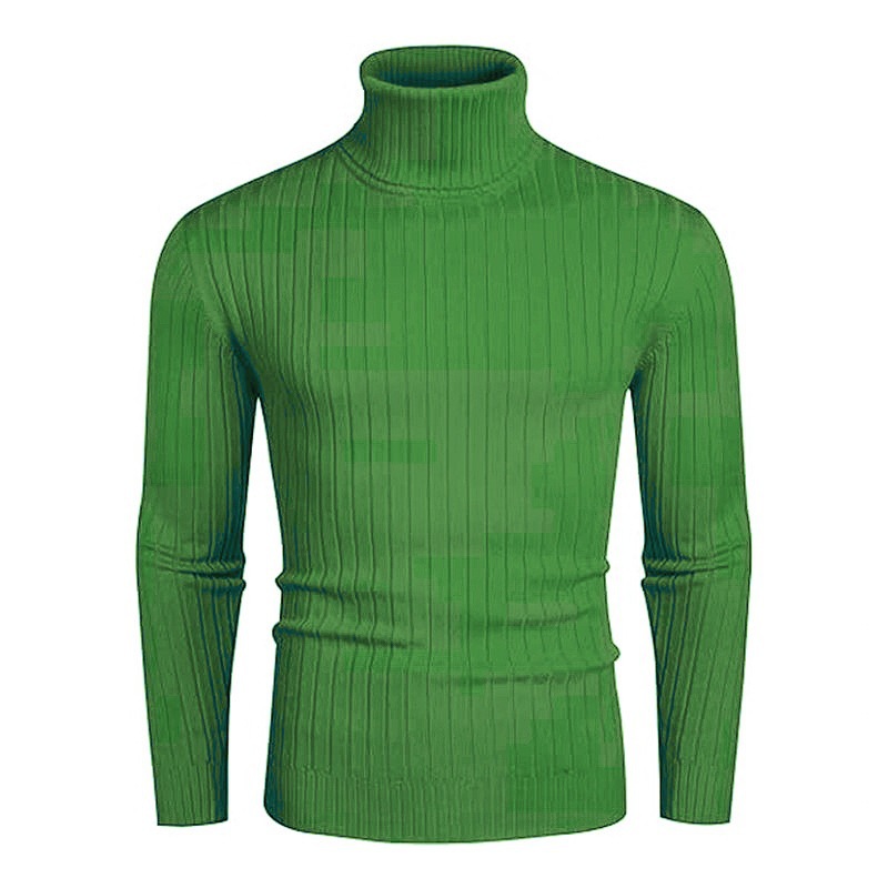 Men's Striped High Neck Sweater Slim Fit Warm Knit Pullover For Autumn Winter_voghion.com