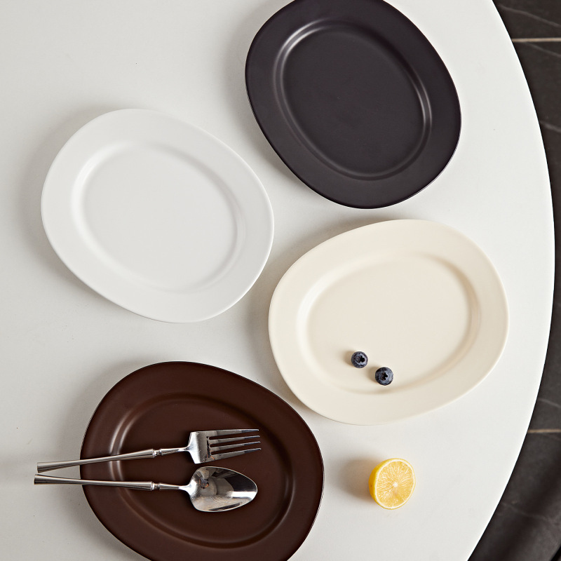 Ceramic Plate Household Dish Yogurt Bowl Japanese Tableware Western Dessert Breakfast Fruit Salad Plate Oval