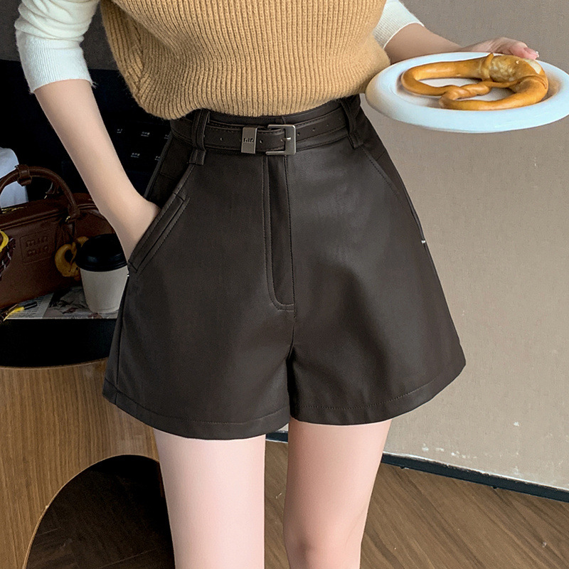 现货皮短裤女秋冬抗皱高腰字阔腿打底靴裤皮裤靴裤子外穿