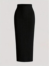Women's Solid Ribbed Skirt, Fashion Casual High Waist Skirt