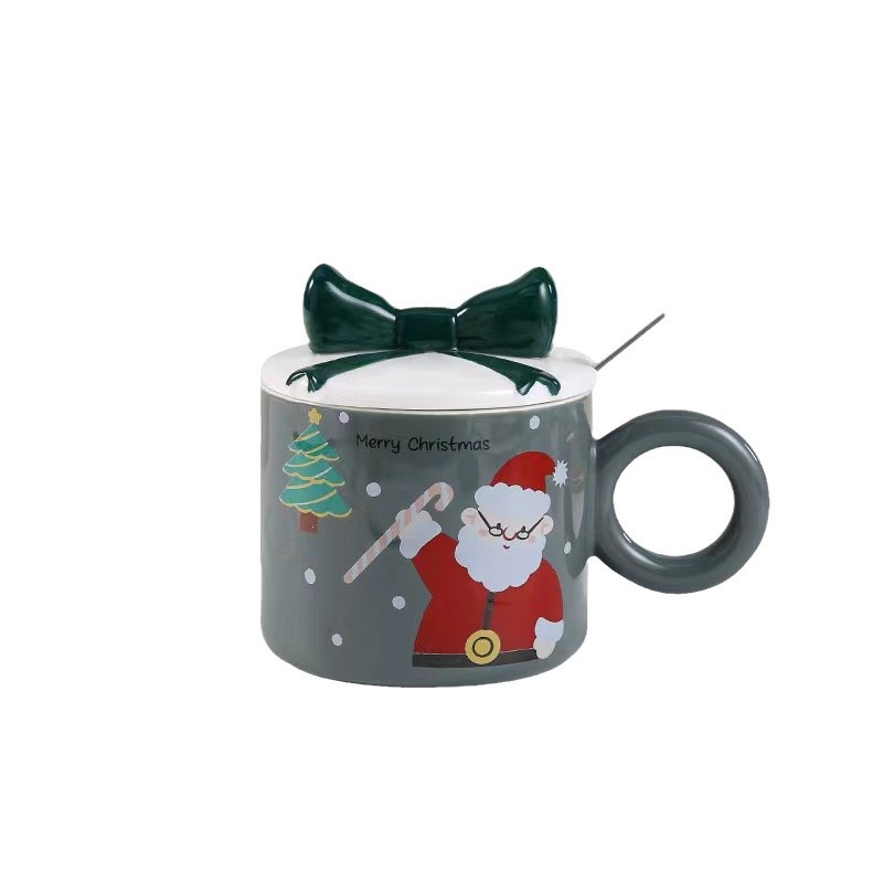 Taza de cerámica de Navidad de estilo nórdico, regalo de arco personalizado, taza de café, regalo de mano, simple taza de agua con tapa