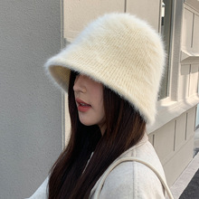 秋冬季渔夫帽子女保暖显脸小韩版素颜百搭盆帽仿兔毛毛绒水桶帽