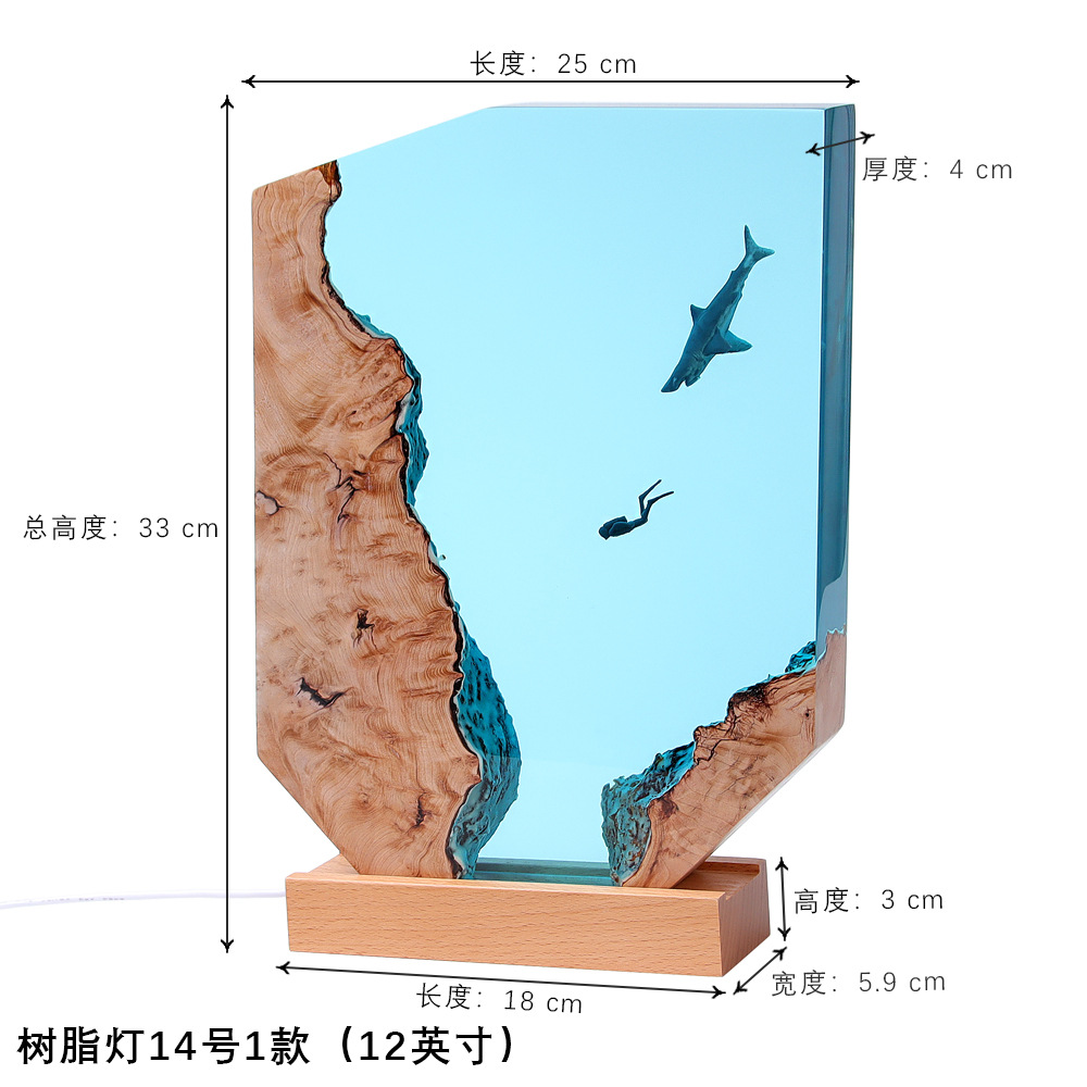 Ocean Cave Diver Home Desktop Decoration Creative Art Lamp Holder Solid Wood Resin Nightlight Gift Jewelry