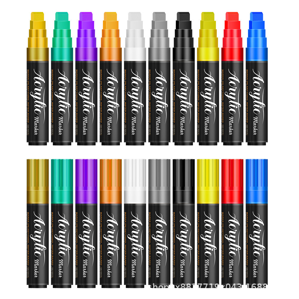 15mm Acrylic Marker Pen, Water-Based Color Painting Graffiti Pen, Non-Transparent, Color-Stackable, Waterproof, Quick-Drying, Wall Graffiti