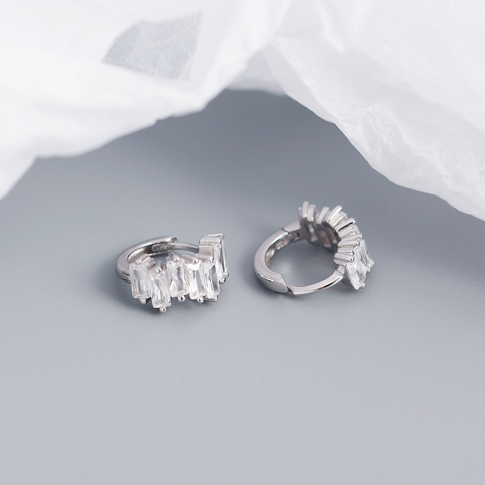 925 Sterling Silver Material Rectangle Pattern 1 Pair 925 Sterling Silver Zircon Rectangle Hoop Earrings