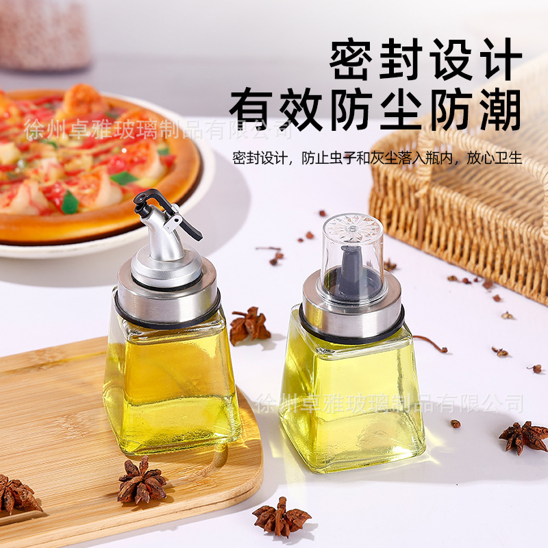 Botella de condimento de vidrio cónico botella de condimento mayorista de cocina pimienta lata transparente botella de aceite de condimento de vidrio portátil