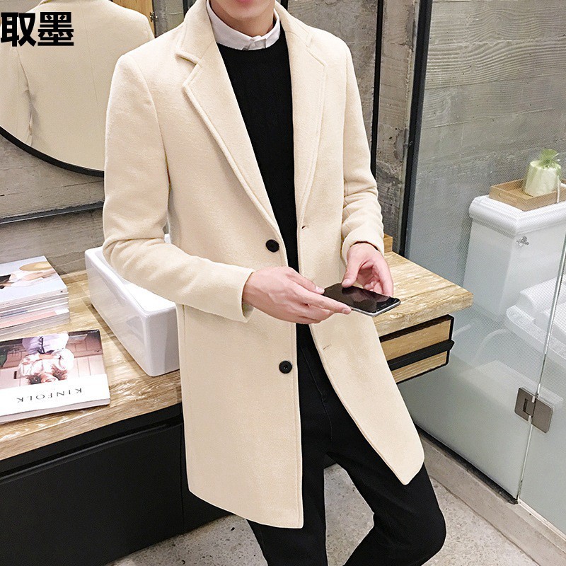 2024春秋季毛呢大衣男中长款韩版潮流风衣妮子薄款中长款呢子外套