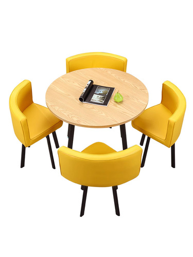 A simple and elegant business negotiation, reception table and chair set, consisting of one table and four chairs, office and leisure meeting round table, milk tea shop, personalized design