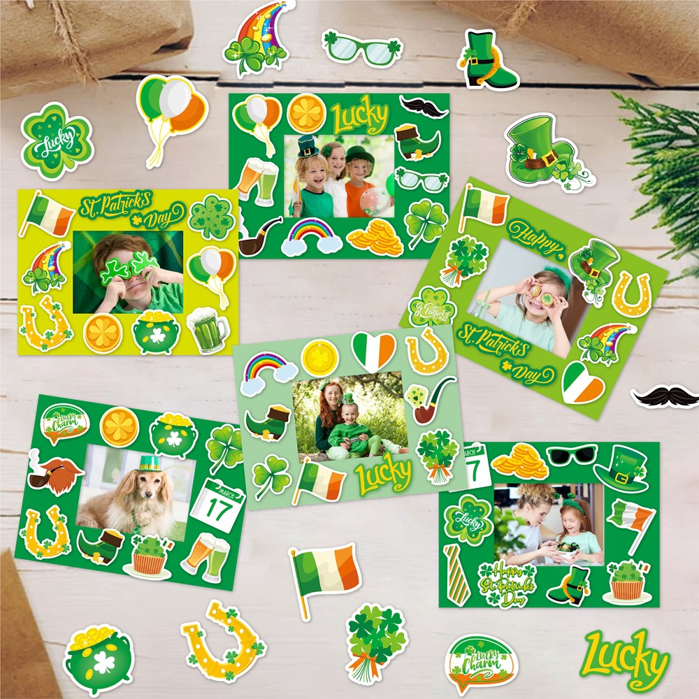Marco de fotos del día de San Patricio transfronterizo de Europa y Estados Unidos, pegatinas DIY, álbum de fotos creativo, decoración de fiesta del día nacional irlandés