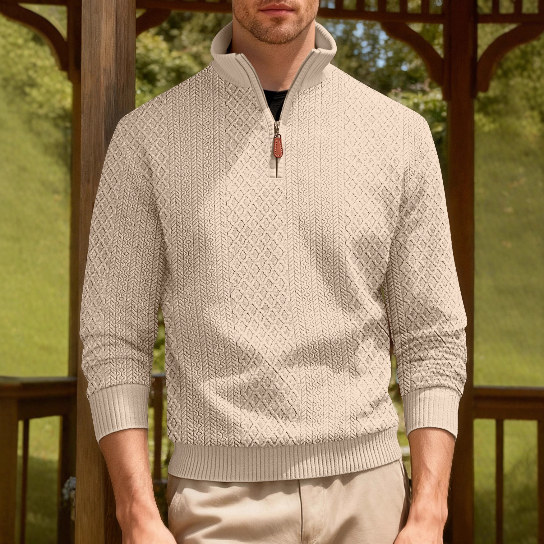Nuevo transfronterizo Europa y América Amazon otoño y invierno hombre Jacquard casual manga larga cuello pequeño cuadrado engrosado suéter deportivo