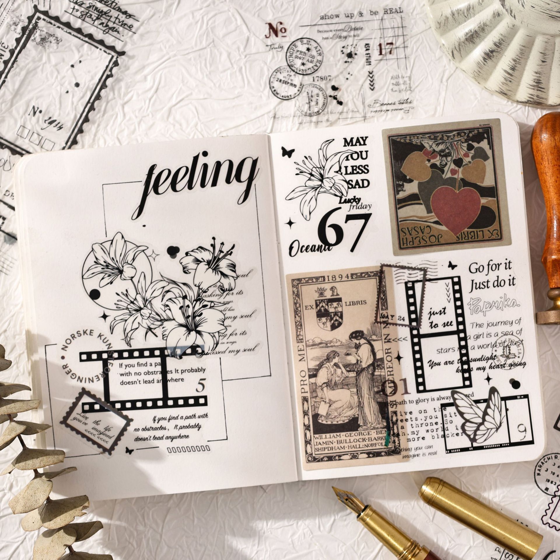 Cartas del pasado, cinta adhesiva impermeable transparente, caja de bricolaje, diario de cuenta manual, pegatinas, matasellos en inglés transfronterizo, pegatinas de paisajismo