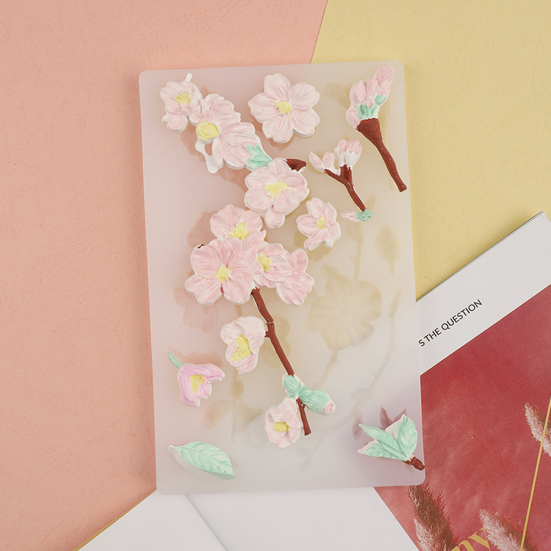 Nueva Plum Blossom fondant pastel de silicona molde para hornear DIY chocolate hecho a mano arcilla decoración Accesorios