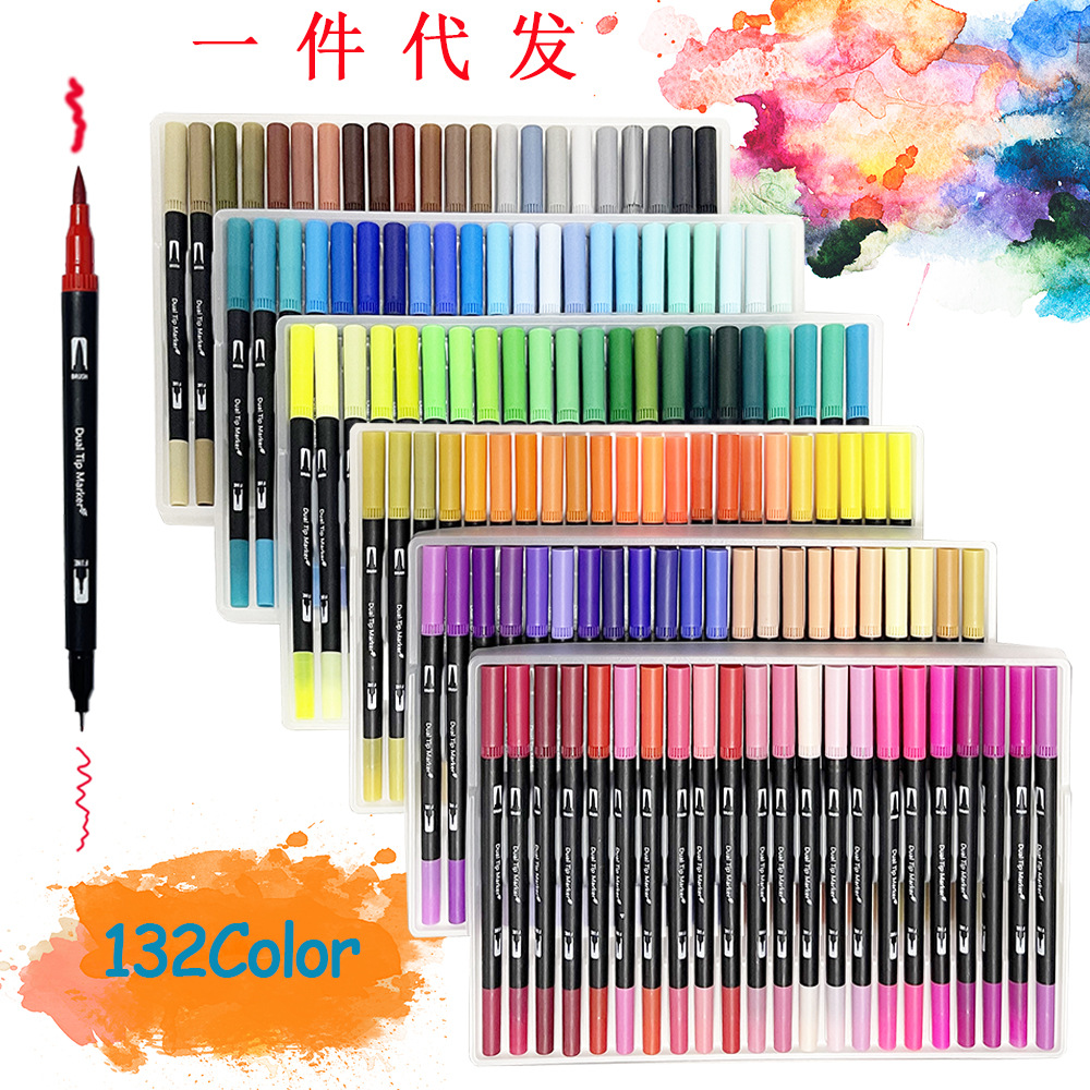 Amazon 48 120 132 color negro varilla doble cabeza marcador traje suave-cabeza gancho pluma papelería suministro directo de fábrica