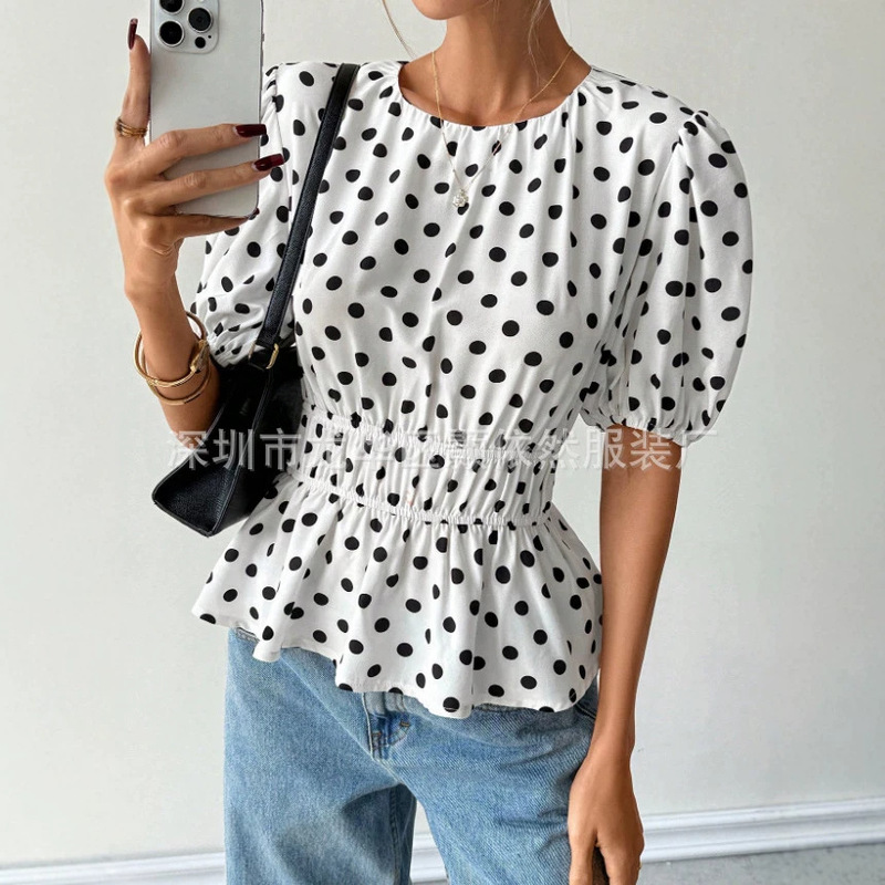 26 Spring/Summer Women's Polka Dot Print Petal Sleeve T-Shirt, Comfortable and Stylish, Suitable for Commuting and Going Out 26 Spring/Summer Women's Polka Dot Print Petal Sleeve T-Shirt, Comfortable and Stylish, Suitable for Commuting and Going Out