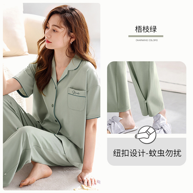 [Sensación suave] pijamas verano de las mujeres 100% algodón pantalones de manga corta ropa de casa verano más traje de tamaño