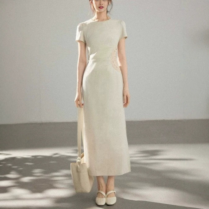 Noman Yi Qingshan Ying High-End Handmade Crochet Floral Dress for Women, Summer Short-Sleeve Elegant Long Dress for Commuting Noman Yi Qingshan Ying High-End Handmade Crochet Floral Dress for Women, Summer Short-Sleeve Elegant Long Dress for Commuting