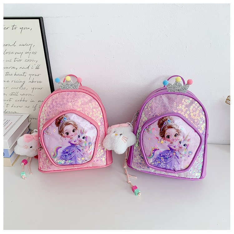 新儿童双肩包卡通亮片女孩背包幼儿园女孩可爱时尚洋气小公主书包