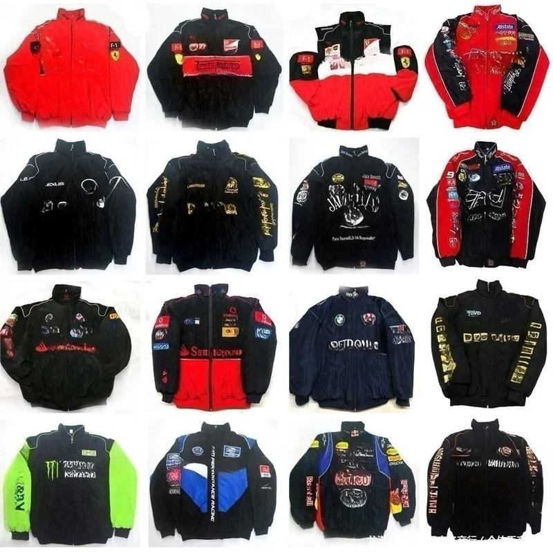 Retro racing car, jersey, down jacket, with embroidery