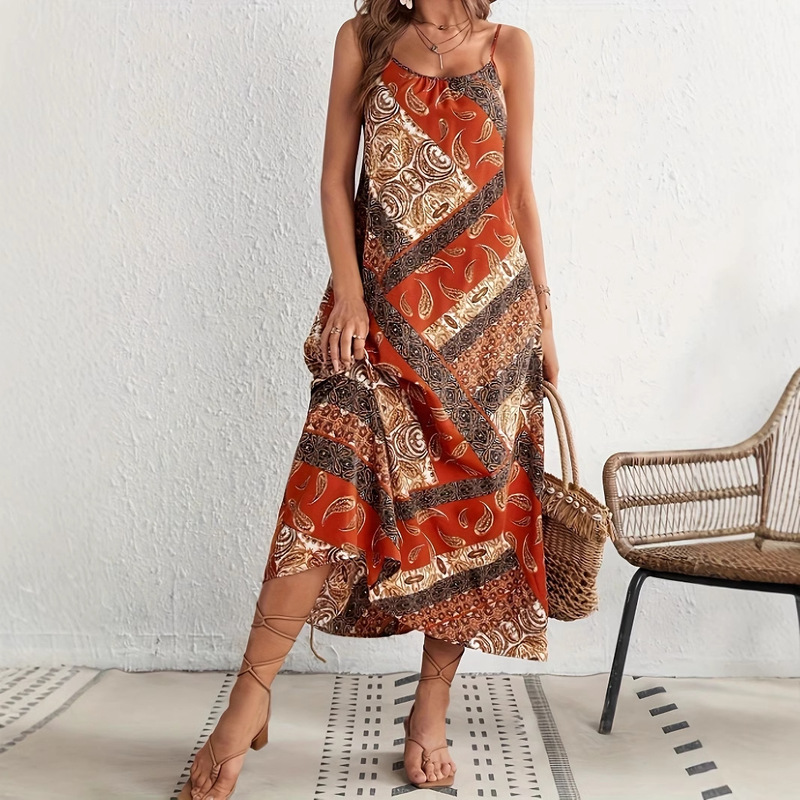 Women's Holiday Paisley Print Low Back Summer Beach Cami dress Women's Holiday Paisley Print Low Back Summer Beach Cami dress