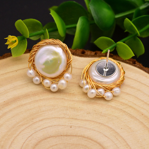 Natural Pearl Earrings High-end Baroque Pearl 925 Silver Needle Earrings Niche Design Retro Jewelry Wholesale