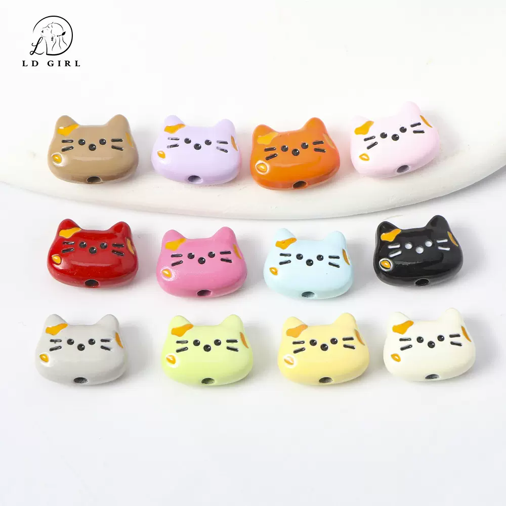 多色合金斑点猫猫头串珠diy手工饰品手机链项链散珠饰品配饰材料