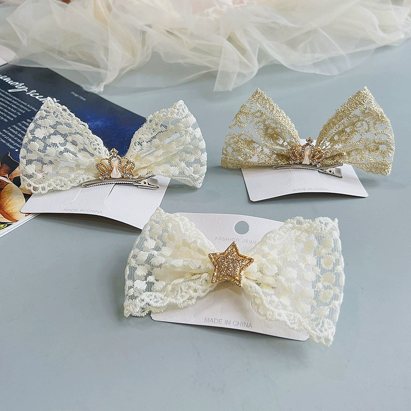 Новый кружевной бант для принцессы в Корейском стиле аксессуары для волос для принцессы на день рождения банкет шпилька детская корона большой зажим для верха боковой зажим