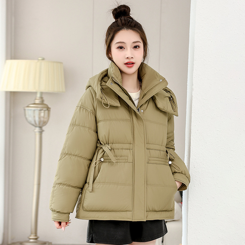 Ropa de algodón corta para mujeres 2024 nuevo tamaño grande de moda coreana chaqueta de algodón rojo con capuchón pequeño y suelto