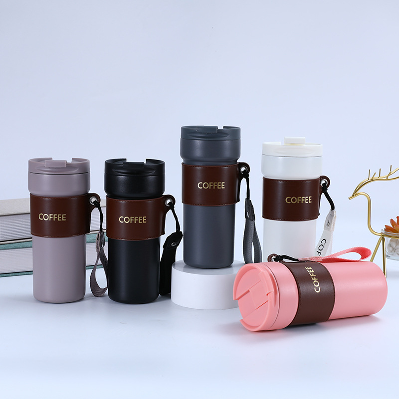 Comercio exterior nueva cuerda hling taza de café de doble capa de vacío portátil taza de coche 304 taza de vacío de acero inoxidable