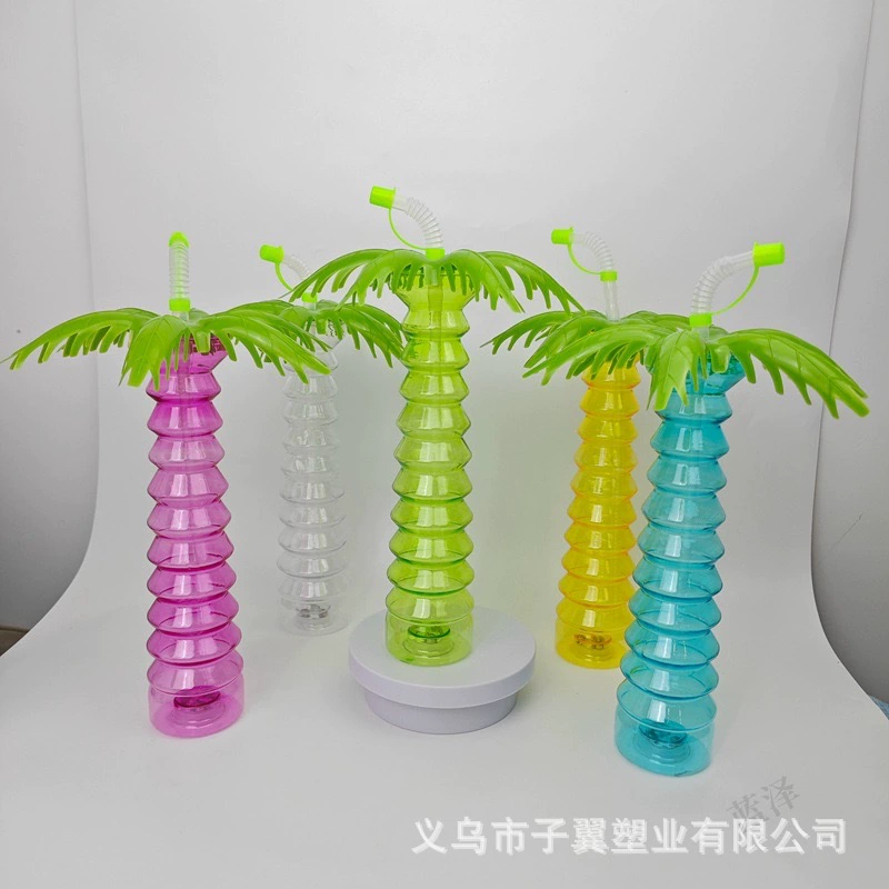 Творческий профилированный пет одноразовый пластиковый светящийся кокосовый кокосовый стакан 500 мл стакан для пипса Пляжный напиток стакан для воды на месте