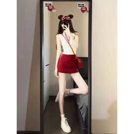 夏季韩系绝上衣半身裙套装女甜妹穿搭盐系轻熟辣妹套装绵羊绒