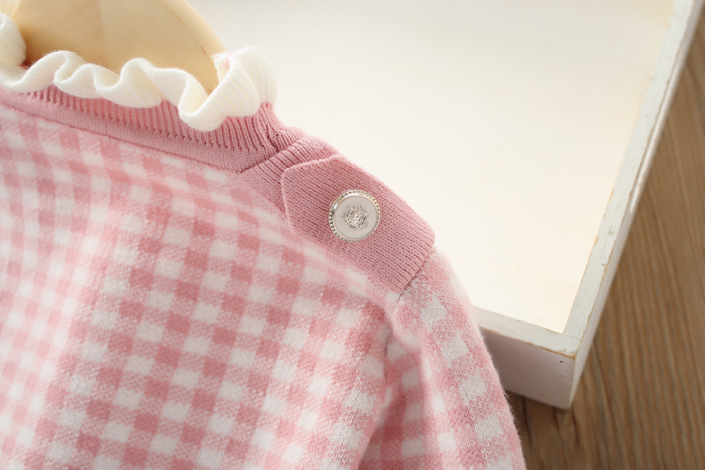 Ensemble pull-over pour filles, nouvelle jupe deux pièces tricotée à carreaux, à la mode coréenne, parfumée, automne/hiver, 2023_voghion.com