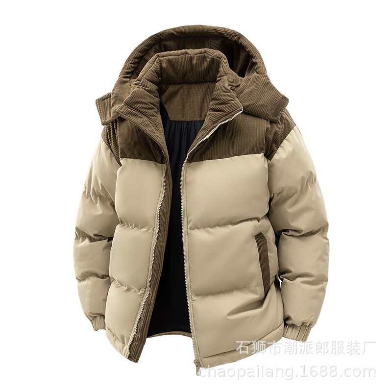 Cross-Border Exclusive Supply of Thick Cotton Corduroy Jackets for Men and Women, Winter Warm and Cold-Proof Cotton Coats for Couples, with Detachable Hood