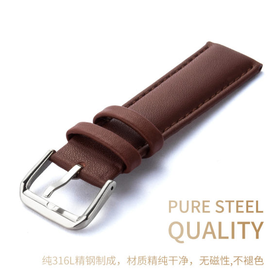 Factory Wholesale Watch Strap Genuine Leather Plain Soft Watch Strap Pin Buckle Men Watch Watch Accessories