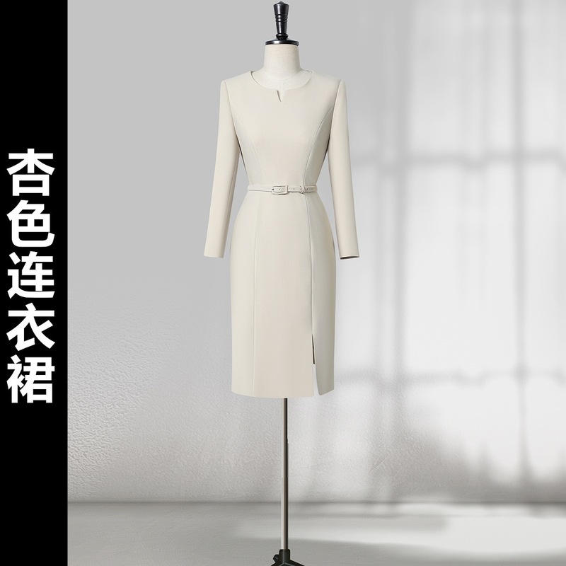 职业高级感连衣裙秋季气质修身收腰物业客服前台工装售楼部工作服|undefined