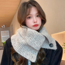 韩国新款钮扣针织围脖女秋冬季韩版百搭高级感假领子套头毛线围脖