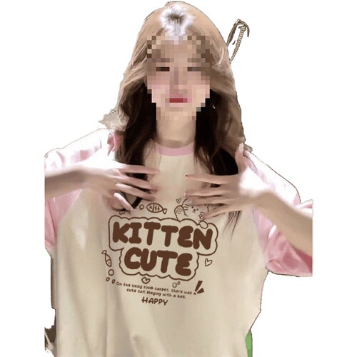 Heavyweight Cotton Short-Sleeve T-Shirt Women's Summer Loose and Versatile Design-Forward Striped Contrast Color Unique Top Ins