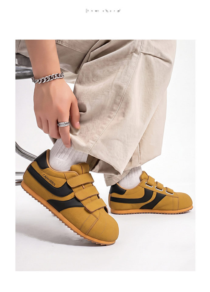 Giày sneaker nam mũi tròn khóa dán kiểu Đức huấn luyện, đế bằng gót thấp 1–3 cm, phối màu trơn — A2862 màu trắng, A2862 màu vàng, A2862 màu đen chi tiết 6