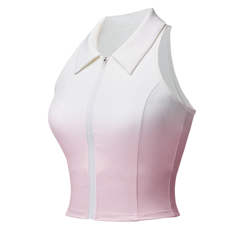 Uniforme de tenis transfronterizo Chaleco deportivo para mujer Chaleco sin mangas transpirable de secado rápido Chaleco de solapa degradado con cuello POLO