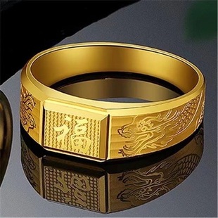 High imitation vietnam sand gold domineering ring men's dragon shape lucky ring movable mouth adjustable