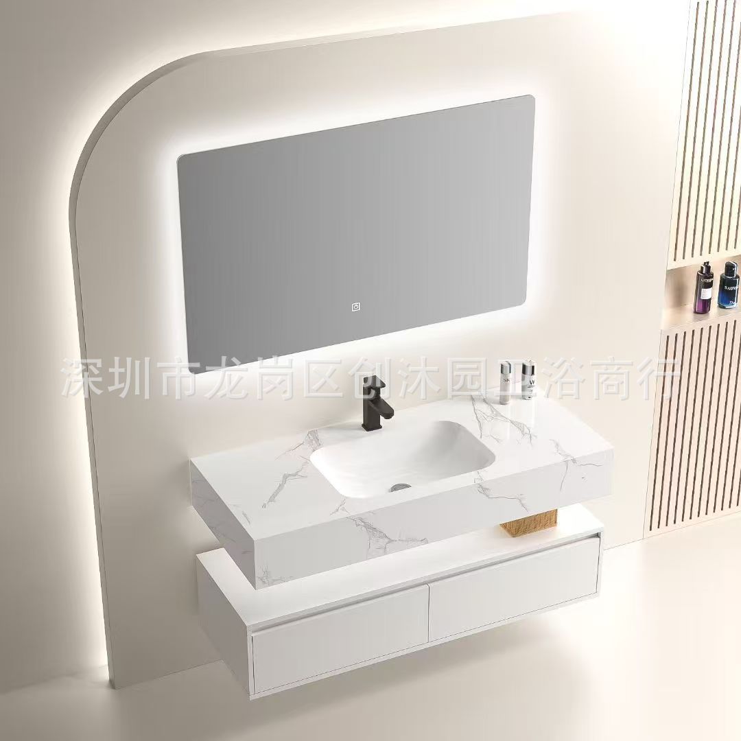 gabinete de baño de cerámica de tabla de roca combinado inteligente baño simple moderno lavabo de doble capa lavabo integral lavabo